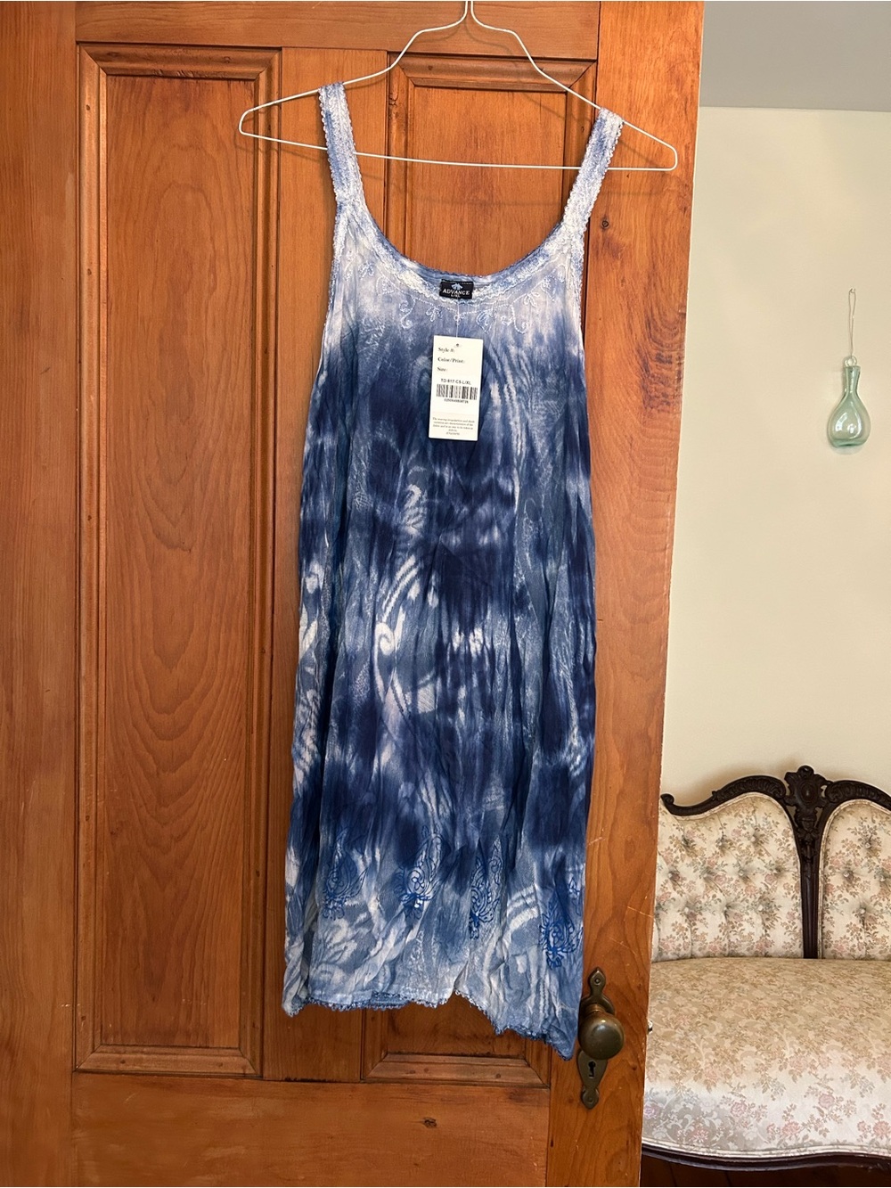 Advance Apparels Navy Blue and White Tie-Dye Sleeveless Dress